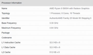 Мобильный Ryzen 9 5900H оказался на 25 % быстрее предшественника в одноядерном тесте Geekbench